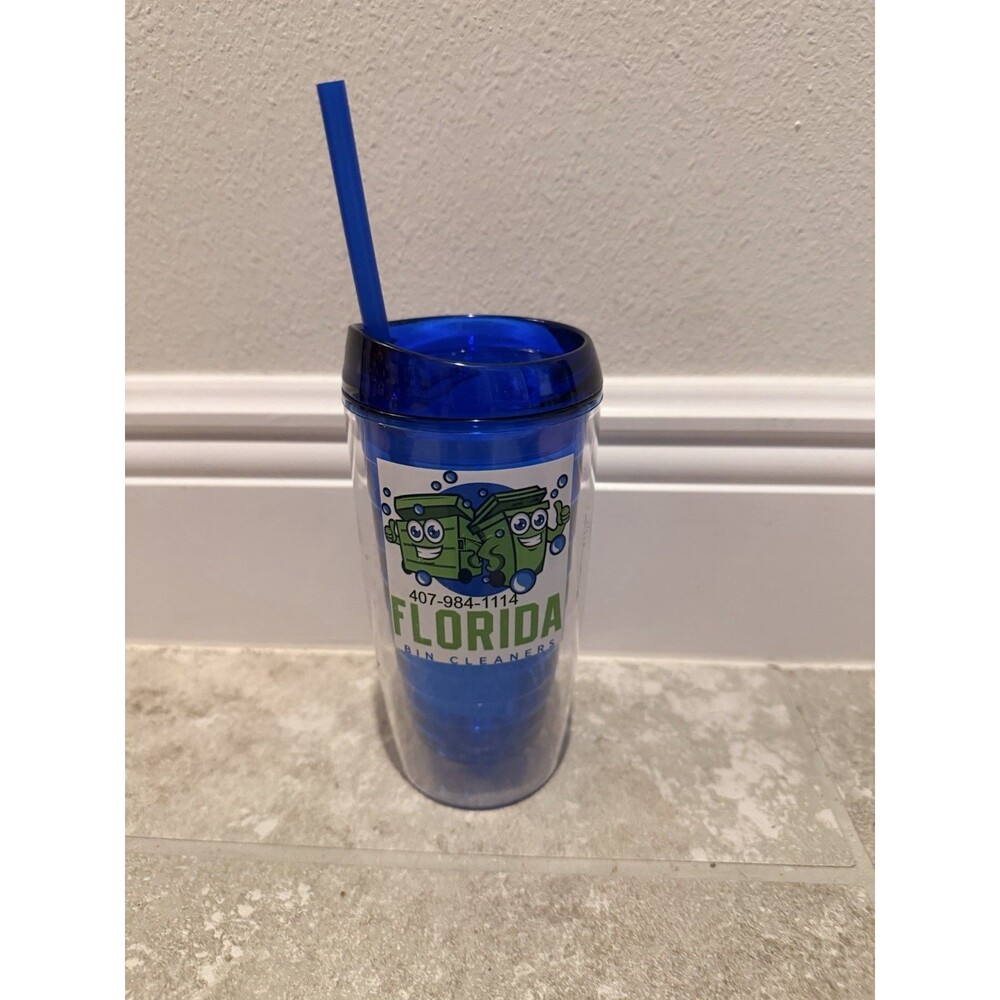 Florida Souvenir Tumbler Cup with Straw Blue Lid Hard Plastic Sunshine State